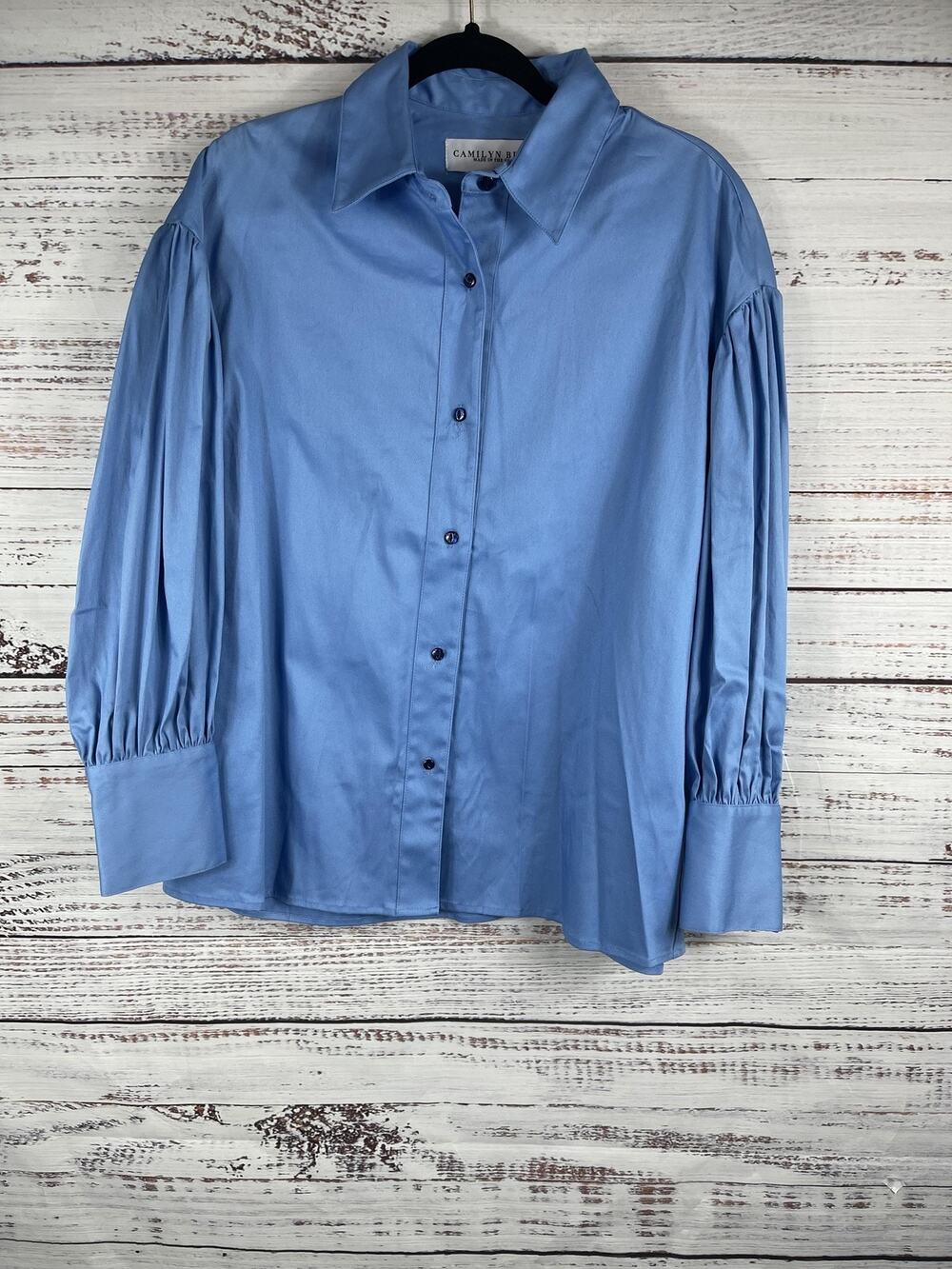 Camilyn Beth Shirt Women's Size M Pleated Balloon Sleeve Button Up Blouse USA